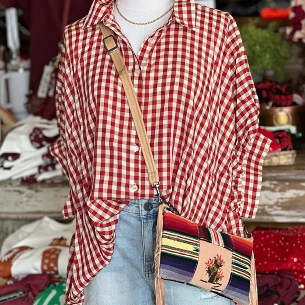 Red Checkered Women’s Oversized Button Down Shirt